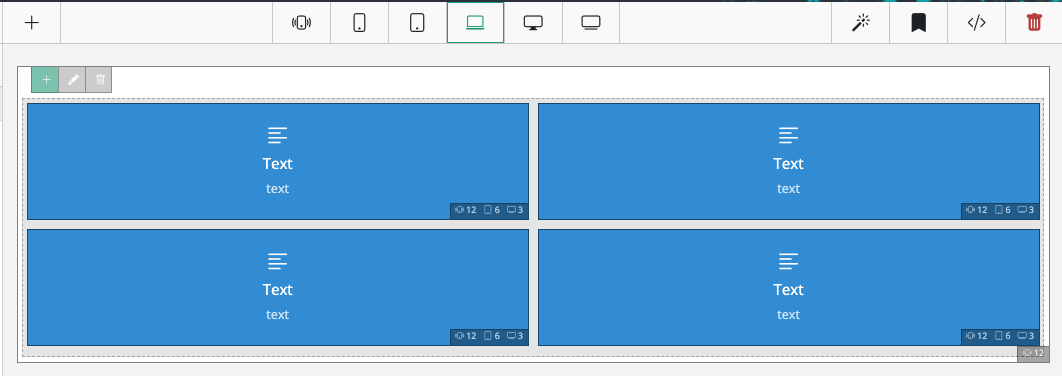 Editor-Ansicht auf Tablet-Breakpoint – zwei Widgets pro Zeile