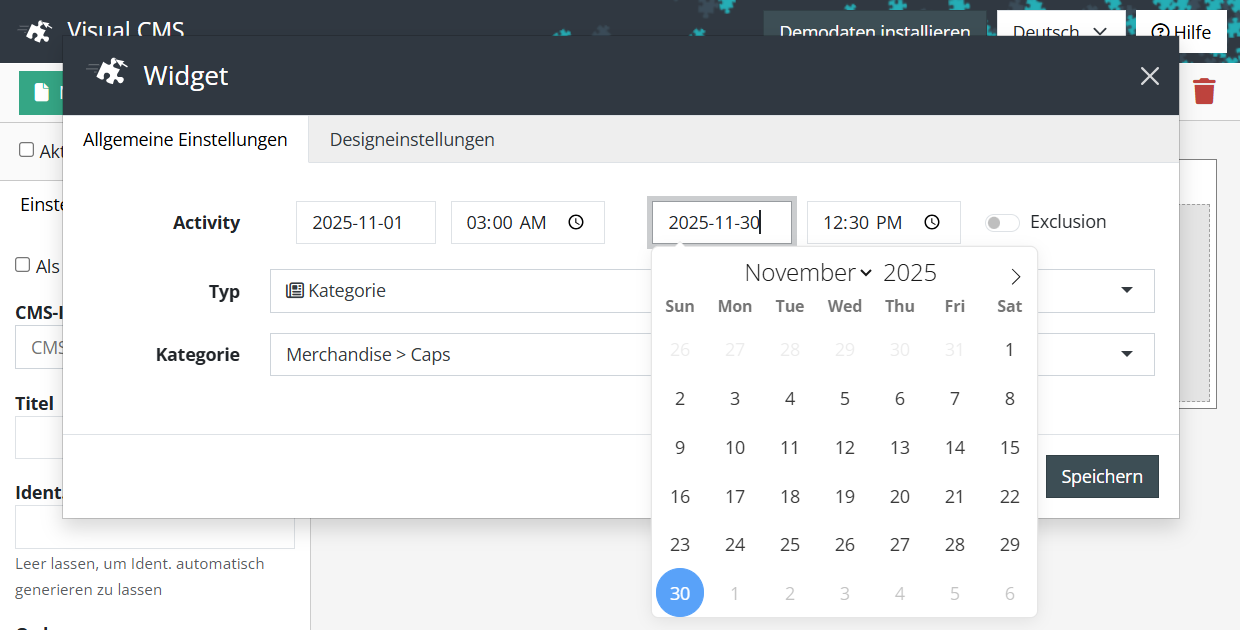 Einstellung von Aktivitätszeitraum für Widgets