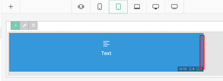 Editor toolbar with the active Tablet breakpoint highlighted, and a content widget showing its right-edge resize handle.
