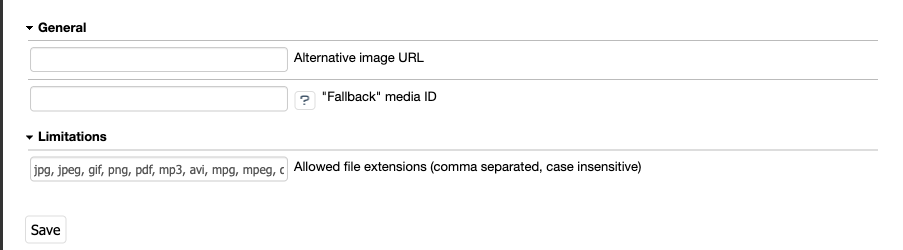 Media Library module settings in the admin area